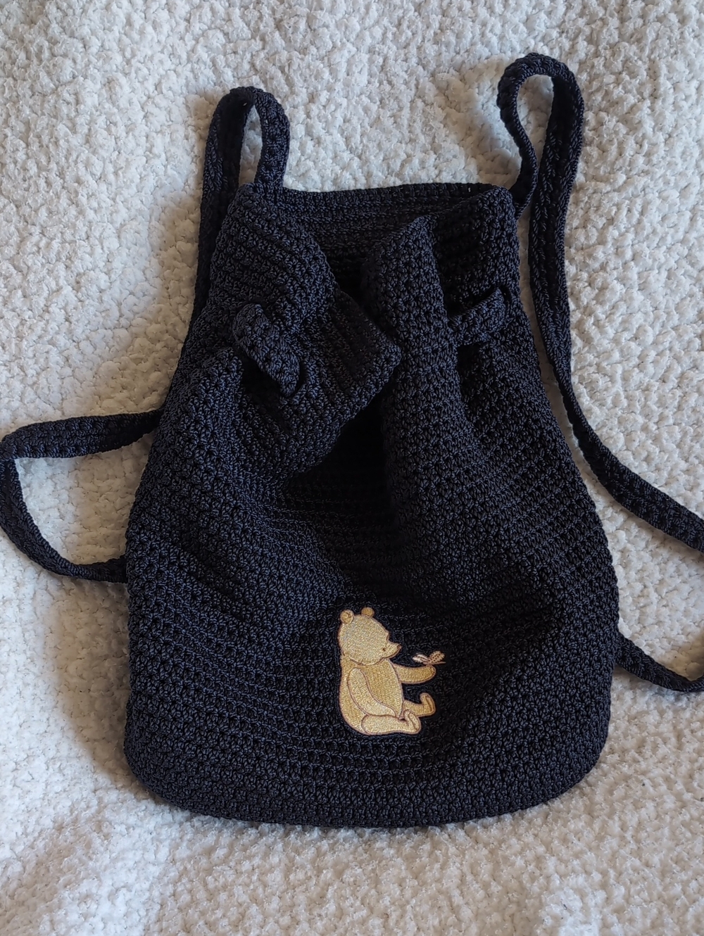 Winnie The Pooh Disney Navy Crochet Cinch Backpack Purse